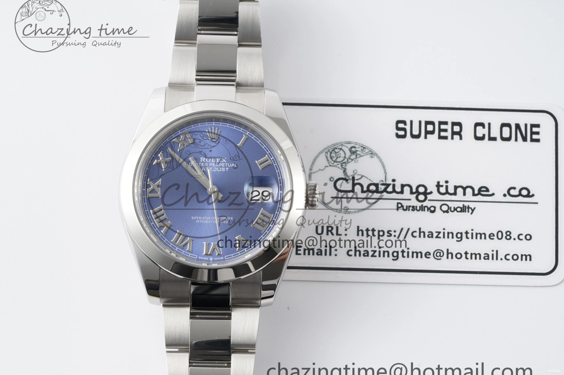 MiroTime 0423 Modern DateJust 41 SS Polished Bezel KING 1:1 Best Edition 904L Steel Blue Roman Dial on Oyster Bracelet VR 2212